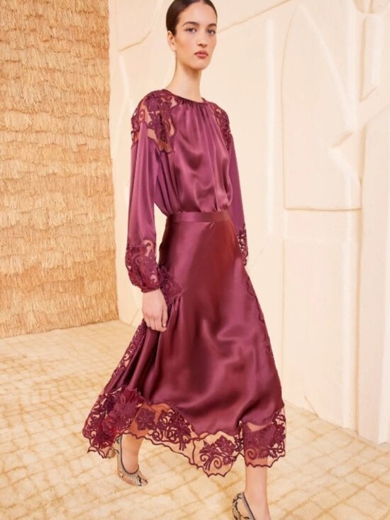 Ulla Johnson Dresses & Skirts - NWOT ULLA JOHNSON Asymmetrical Lace Midi Cressida Skirt in Amethyst XS $690